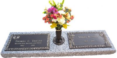 Bronze companion grave marker with granite and vase