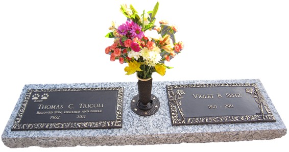 Bronze companion grave marker with granite and vase