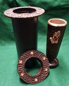 bronze cemetery vase with stars and praying hands